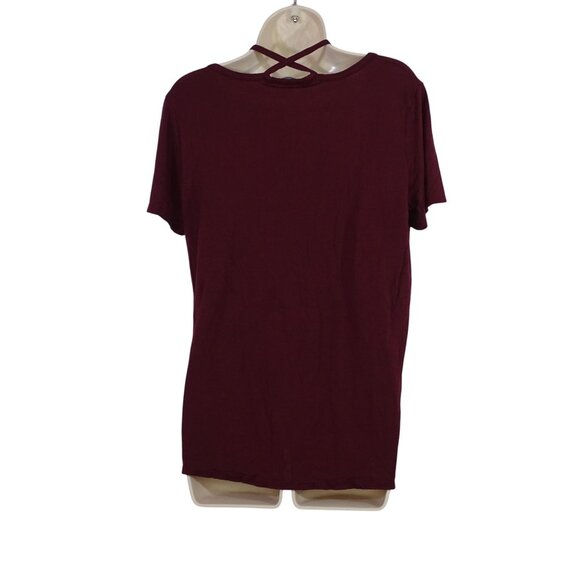 Lot of 2 Charlotte Russe V-Neck Jersey Knit Tops Women Size L Red Mauve Strappy - Picture 3 of 10